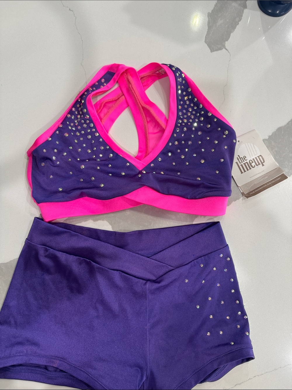 CUSTOM: NEVER WORN. The Lineup Women's Purple & Hot Pink Embellished Sports Bra